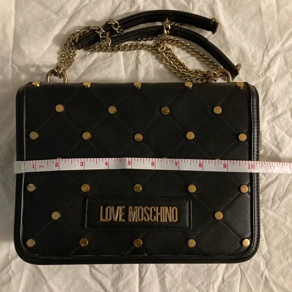 Low Start Love Alert 🔔 Moschino Crossbody Bag Black with Studded Gold Hearts - Picture 10 of 11